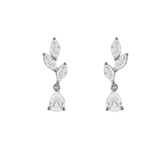 CZ Leaf Drop Earrings - Picture 2 of 2